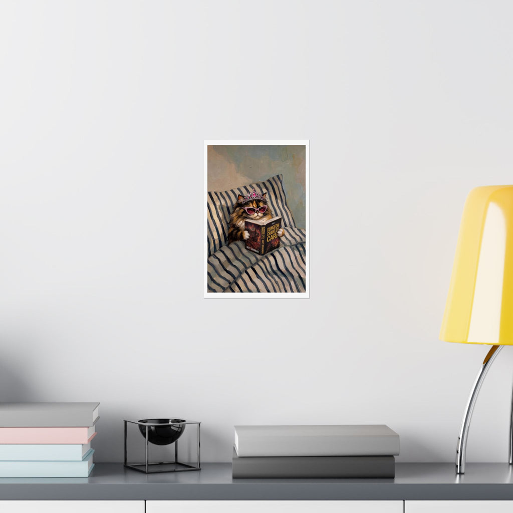 Princess Donut Reading Book in Bed Matte Vertical Poster, Dungeon Crawler Carl Art, Bookish Gifts, Book Lover Gift, Sci Fi Fantasy Wall Art
