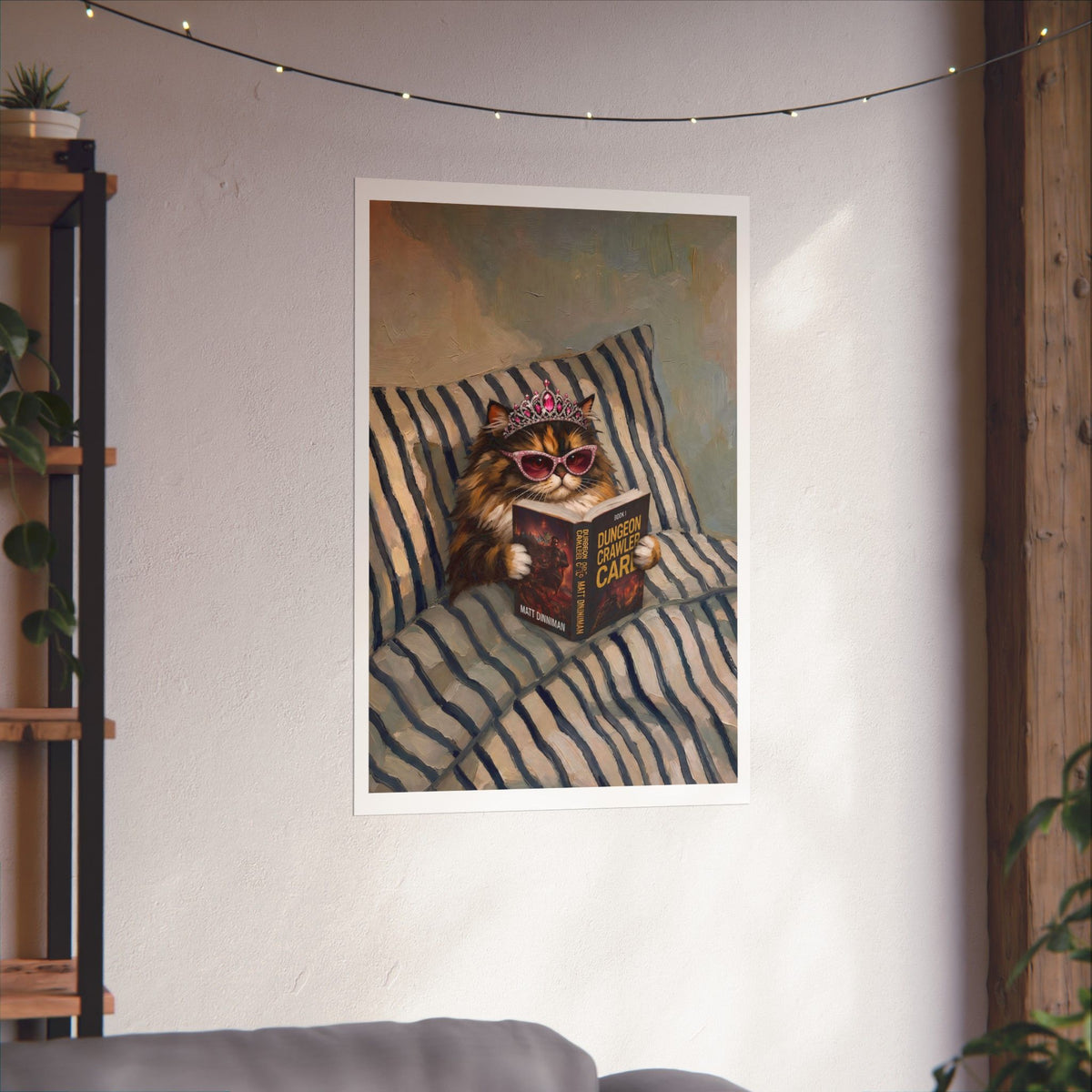 Princess Donut Reading Book in Bed Matte Vertical Poster, Dungeon Crawler Carl Art, Bookish Gifts, Book Lover Gift, Sci Fi Fantasy Wall Art