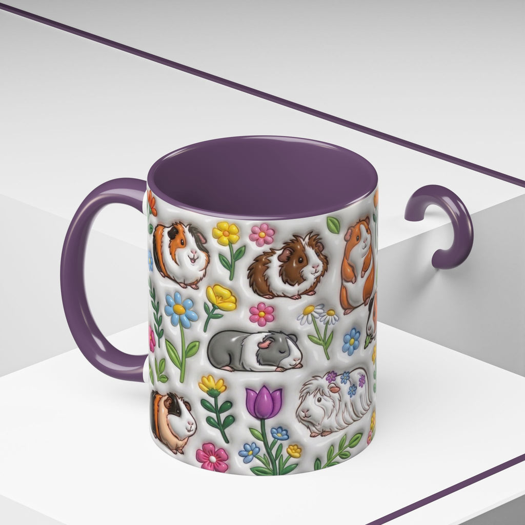 Guinea Pig Cute Floral 3D Inflated Effect Printed Mug, Funny Mug For Animal Lover, Guinea Pig Owner Gift, Guinea Pig Mom, Gift For Her