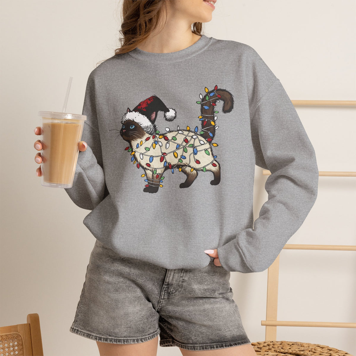 Christmas Siamese Cat Sweatshirt, Siamese Cats Crewneck, Perfect Gifts for Siamese cat mom