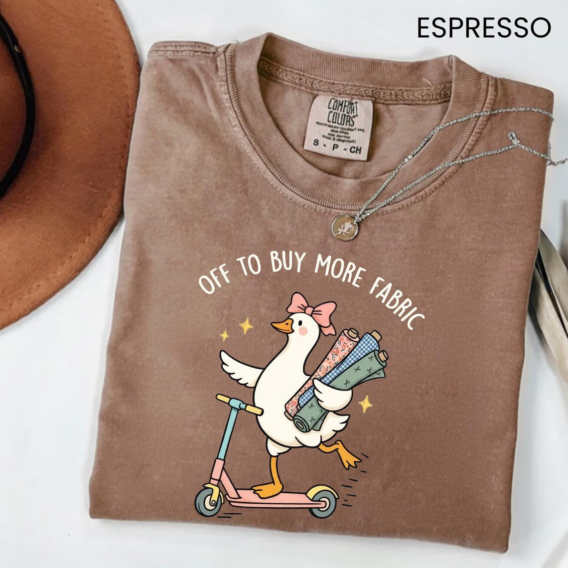 Comfort Colors® Funny Sewing Goose T-Shirt, Off To Buy More Fabric, Sewing Lover Gift, Gift For Quilter, Fabric Lover Gift, Sewing Mom