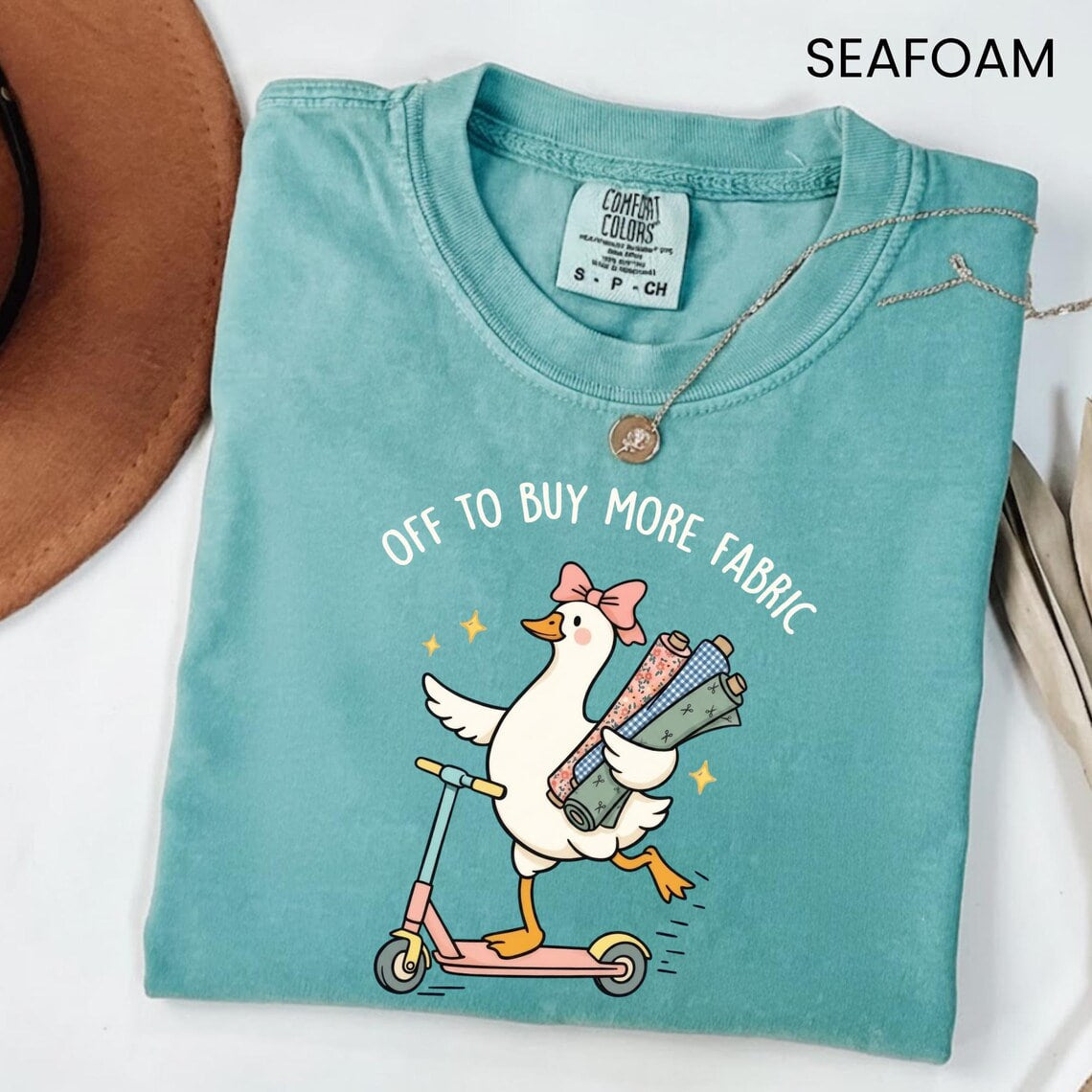 Comfort Colors® Funny Sewing Goose T-Shirt, Off To Buy More Fabric, Sewing Lover Gift, Gift For Quilter, Fabric Lover Gift, Sewing Mom