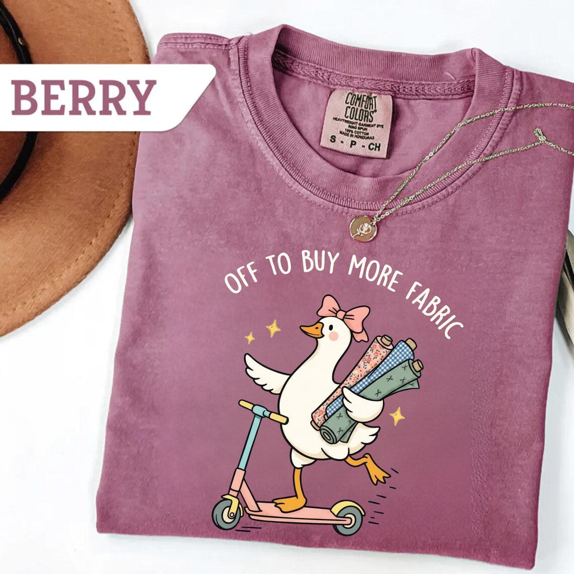 Comfort Colors® Funny Sewing Goose T-Shirt, Off To Buy More Fabric, Sewing Lover Gift, Gift For Quilter, Fabric Lover Gift, Sewing Mom