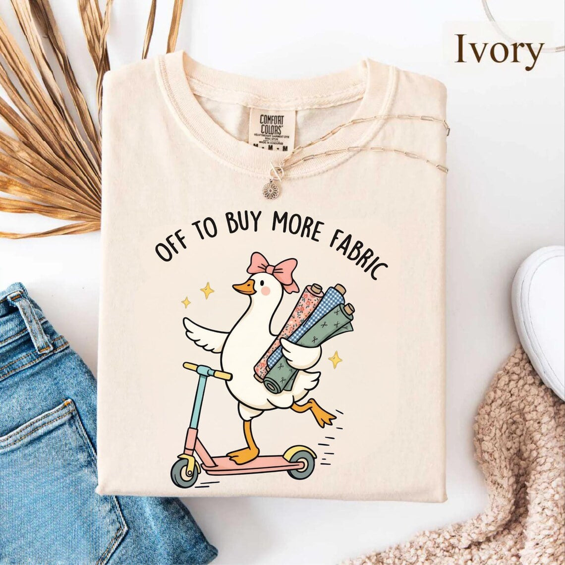 Comfort Colors® Funny Sewing Goose T-Shirt, Off To Buy More Fabric, Sewing Lover Gift, Gift For Quilter, Fabric Lover Gift, Sewing Mom