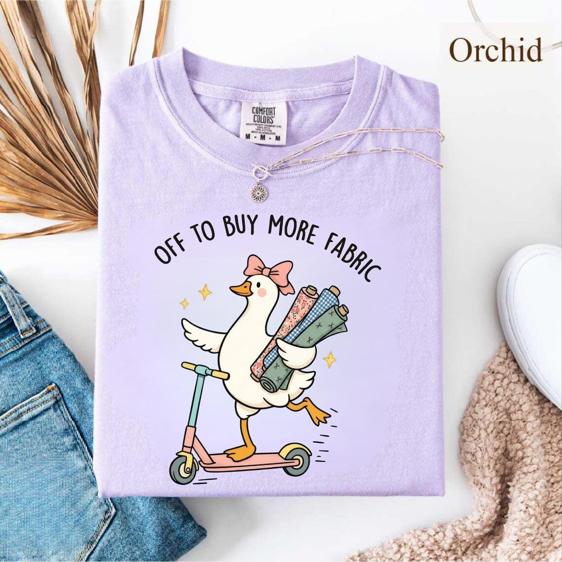 Comfort Colors® Funny Sewing Goose T-Shirt, Off To Buy More Fabric, Sewing Lover Gift, Gift For Quilter, Fabric Lover Gift, Sewing Mom