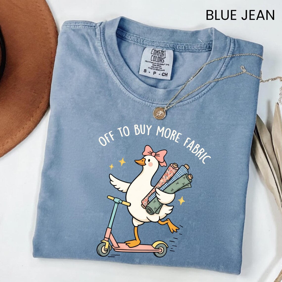 Comfort Colors® Funny Sewing Goose T-Shirt, Off To Buy More Fabric, Sewing Lover Gift, Gift For Quilter, Fabric Lover Gift, Sewing Mom
