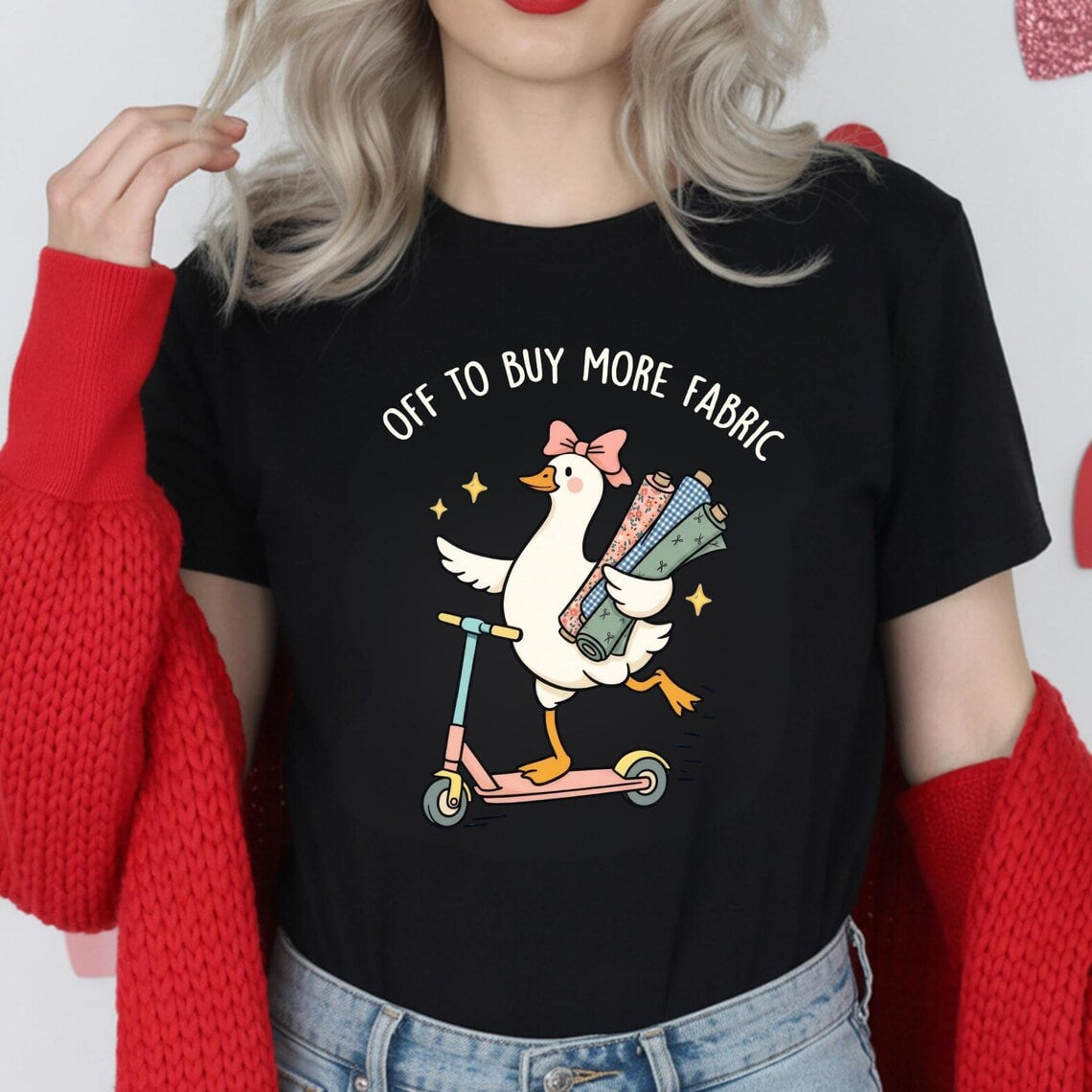 Comfort Colors® Funny Sewing Goose T-Shirt, Off To Buy More Fabric, Sewing Lover Gift, Gift For Quilter, Fabric Lover Gift, Sewing Mom