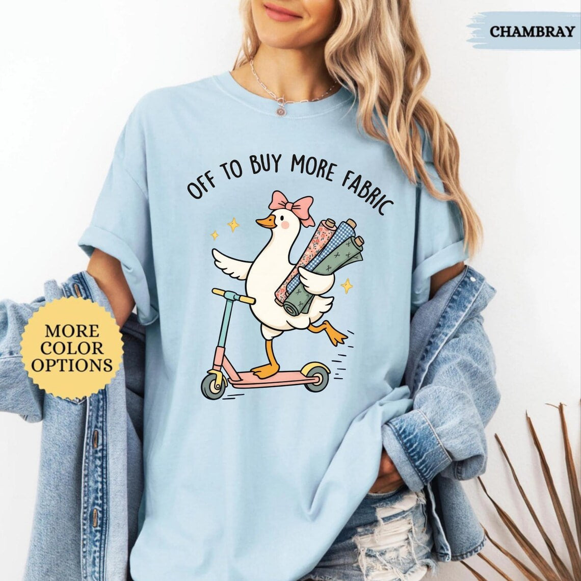 Comfort Colors® Funny Sewing Goose T-Shirt, Off To Buy More Fabric, Sewing Lover Gift, Gift For Quilter, Fabric Lover Gift, Sewing Mom