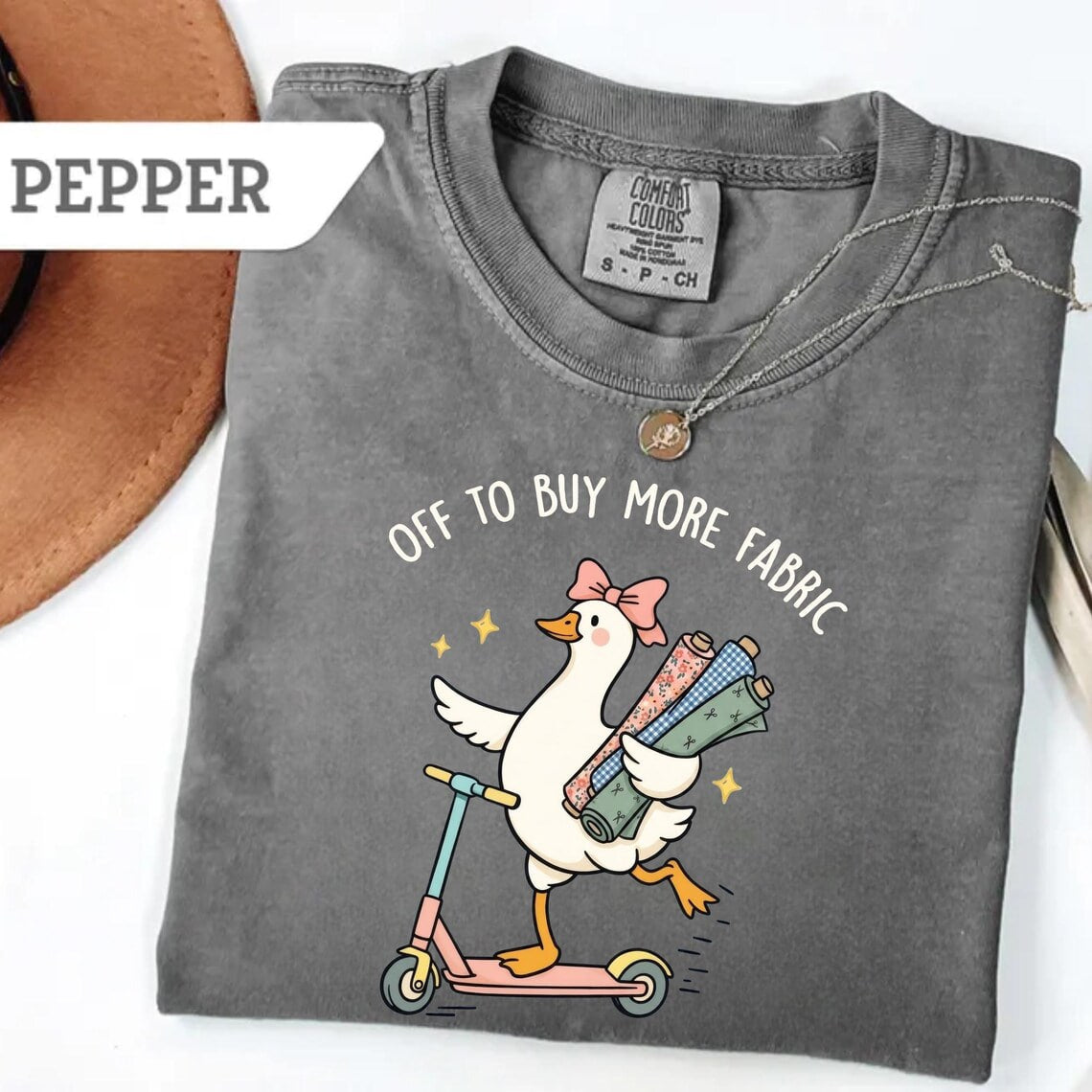 Comfort Colors® Funny Sewing Goose T-Shirt, Off To Buy More Fabric, Sewing Lover Gift, Gift For Quilter, Fabric Lover Gift, Sewing Mom