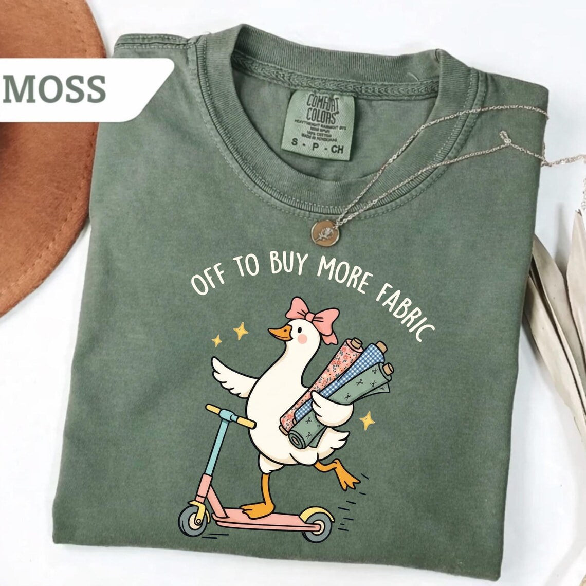 Comfort Colors® Funny Sewing Goose T-Shirt, Off To Buy More Fabric, Sewing Lover Gift, Gift For Quilter, Fabric Lover Gift, Sewing Mom