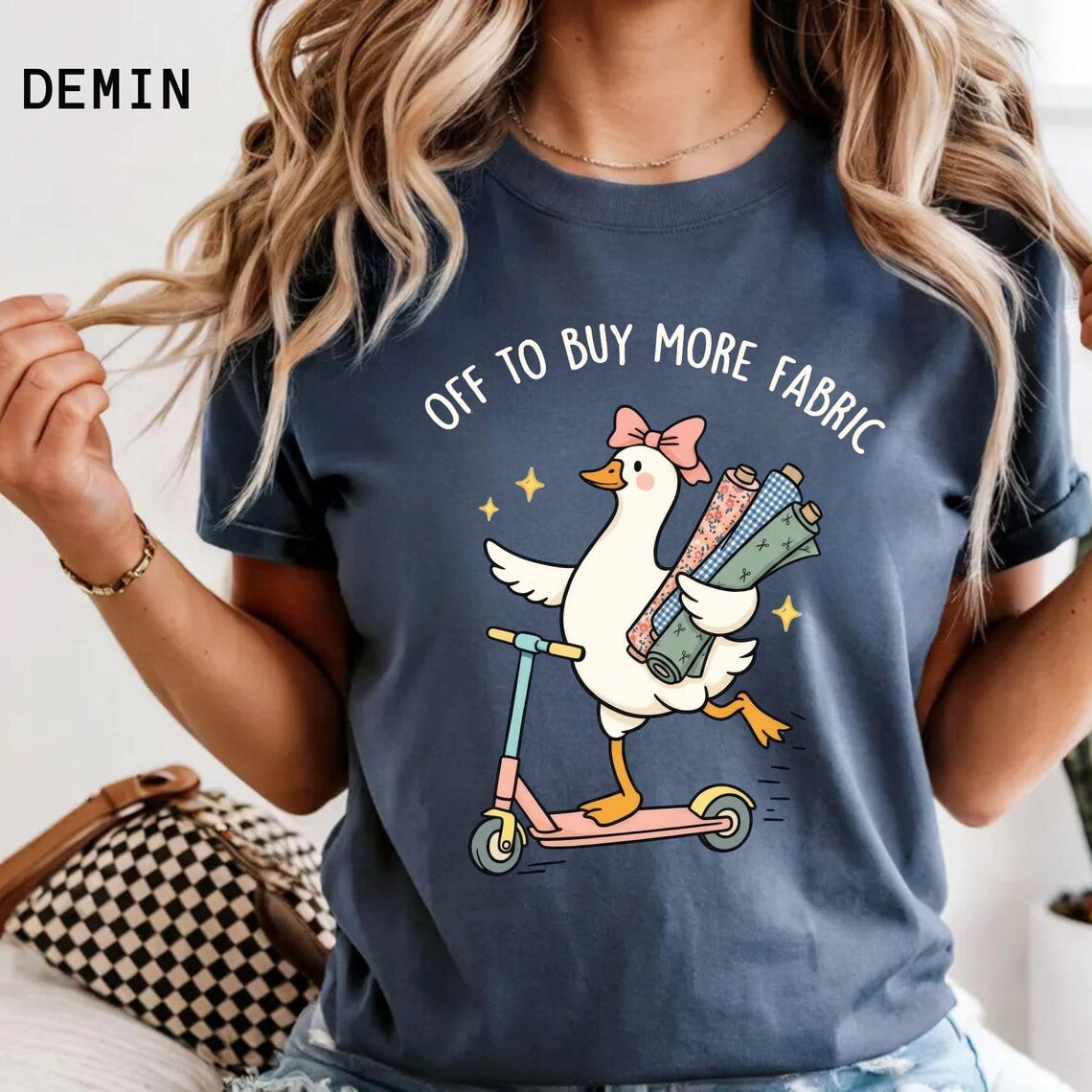 Comfort Colors® Funny Sewing Goose T-Shirt, Off To Buy More Fabric, Sewing Lover Gift, Gift For Quilter, Fabric Lover Gift, Sewing Mom
