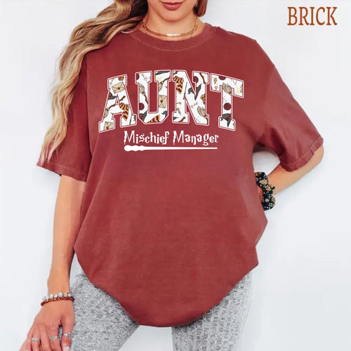 Comfort Colors Aunt Manager of Mischief Shirt, Fantastic Aunt T Shirt, Wizard Aunt Shirt, Magic Aunt Graphic T Shirt, Funny Auntie Shirt