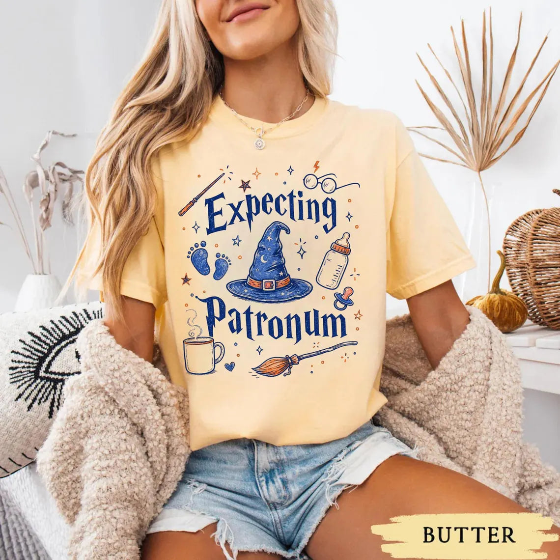 Pregnancy Expecting Patronum Comfort Colors® T-shirt, Maternity Tee, Baby Announcement, New Mom Gift, Maternity Shirt, Wizard Mom