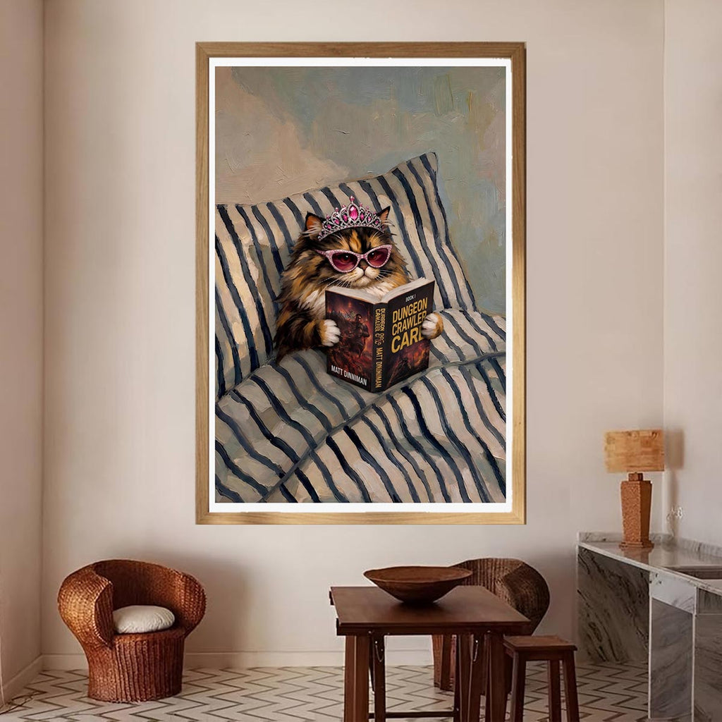 Princess Donut Reading Book in Bed Matte Vertical Poster, Dungeon Crawler Carl Art, Bookish Gifts, Book Lover Gift, Sci Fi Fantasy Wall Art