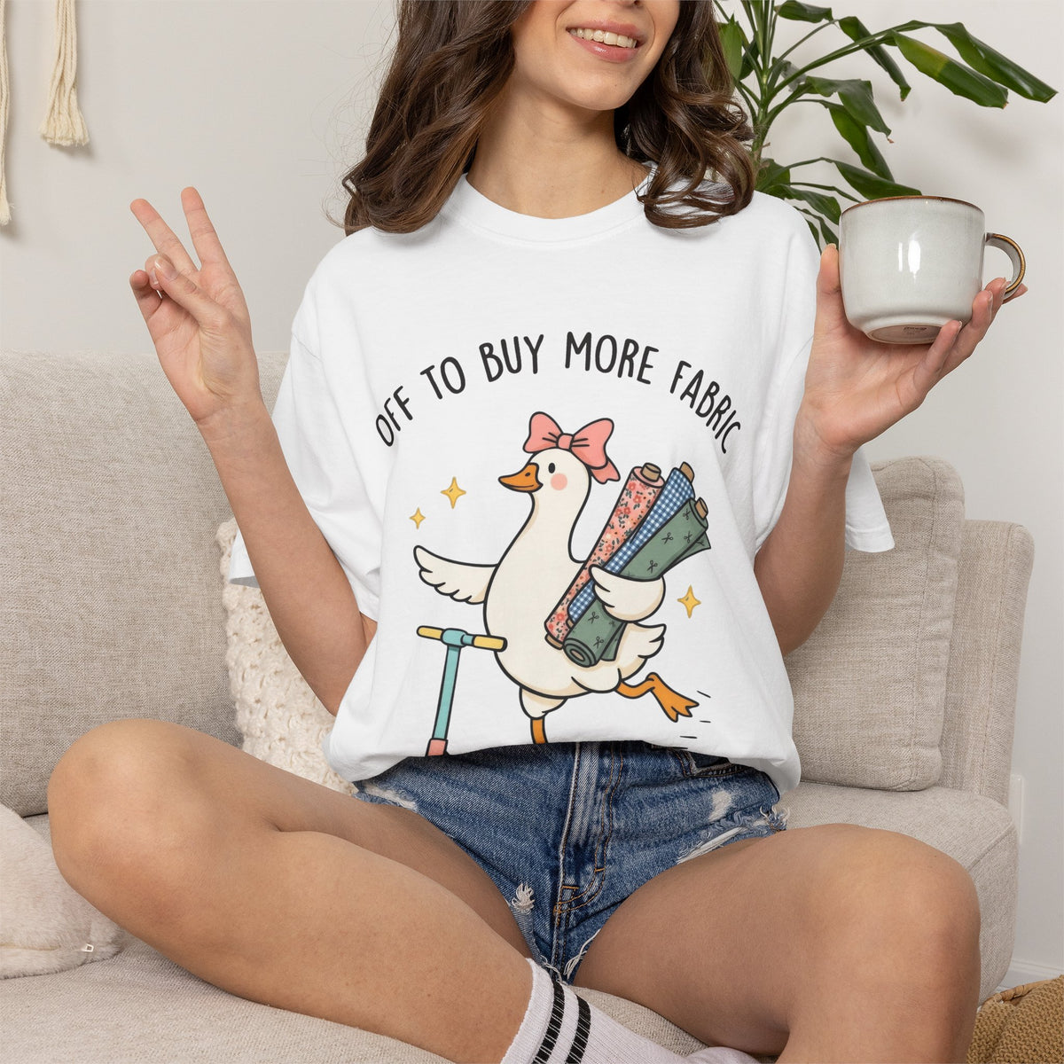 Comfort Colors® Funny Sewing Goose T-Shirt, Off To Buy More Fabric, Sewing Lover Gift, Gift For Quilter, Fabric Lover Gift, Sewing Mom