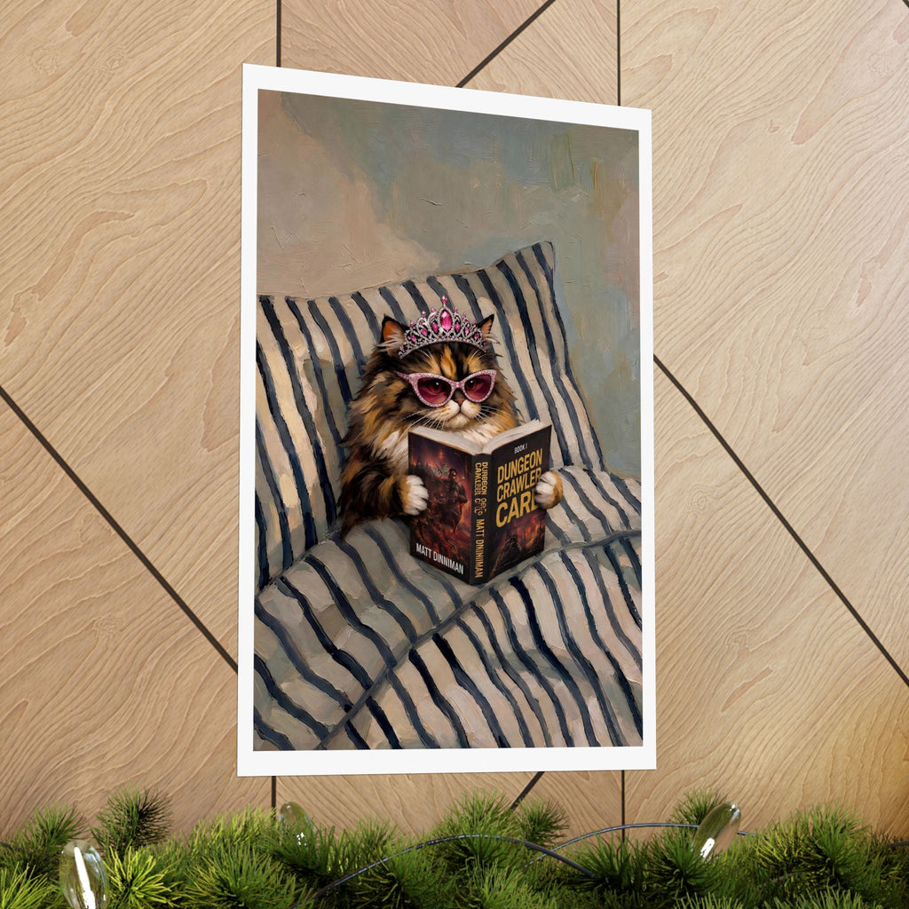 Princess Donut Reading Book in Bed Matte Vertical Poster, Dungeon Crawler Carl Art, Bookish Gifts, Book Lover Gift, Sci Fi Fantasy Wall Art