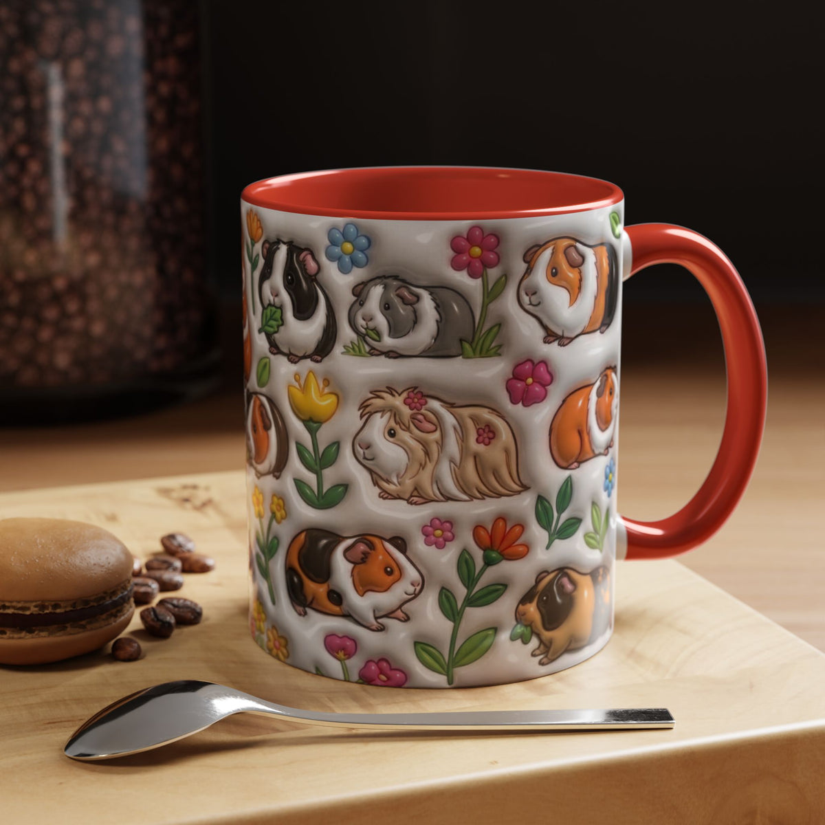 Guinea Pig Cute Floral 3D Inflated Effect Printed Mug, Funny Mug For Animal Lover, Guinea Pig Owner Gift, Guinea Pig Mom, Gift For Her