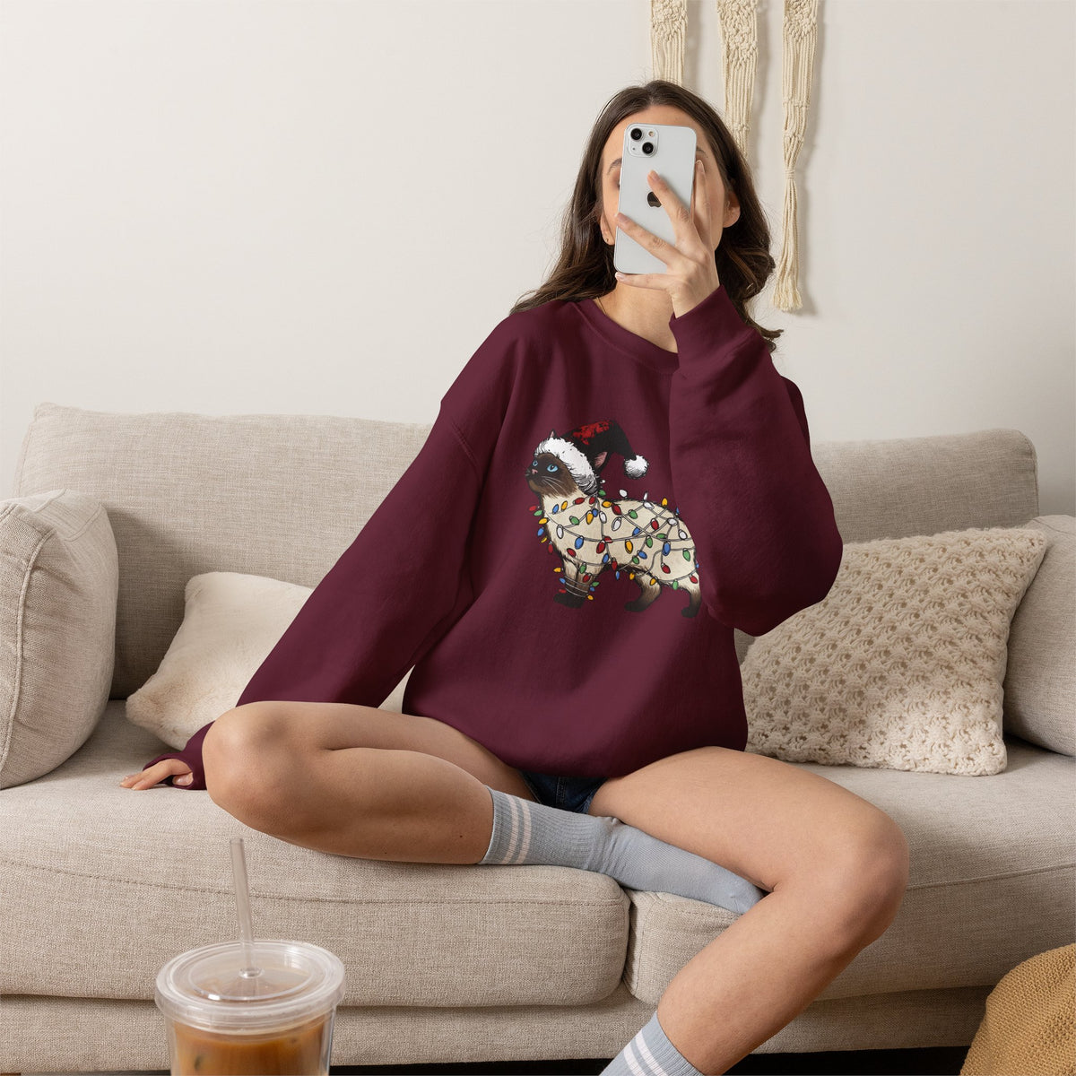Christmas Siamese Cat Sweatshirt, Siamese Cats Crewneck, Perfect Gifts for Siamese cat mom